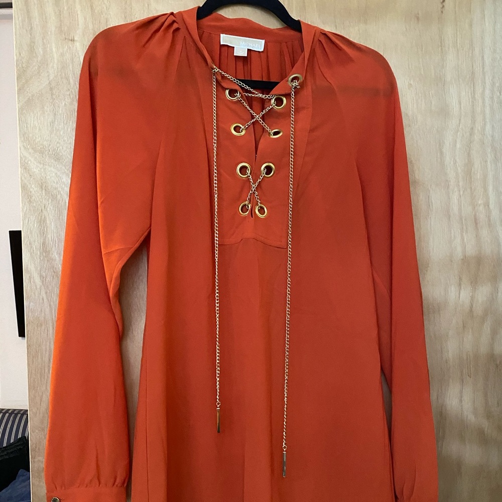 Michael Kors Orange Blouse w/Gold Chain